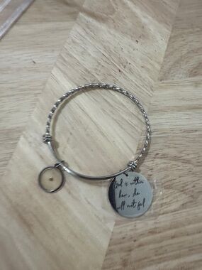 Silver-Tone Inspirational Charm Bangle Bracelet - Silver with a mustard seed